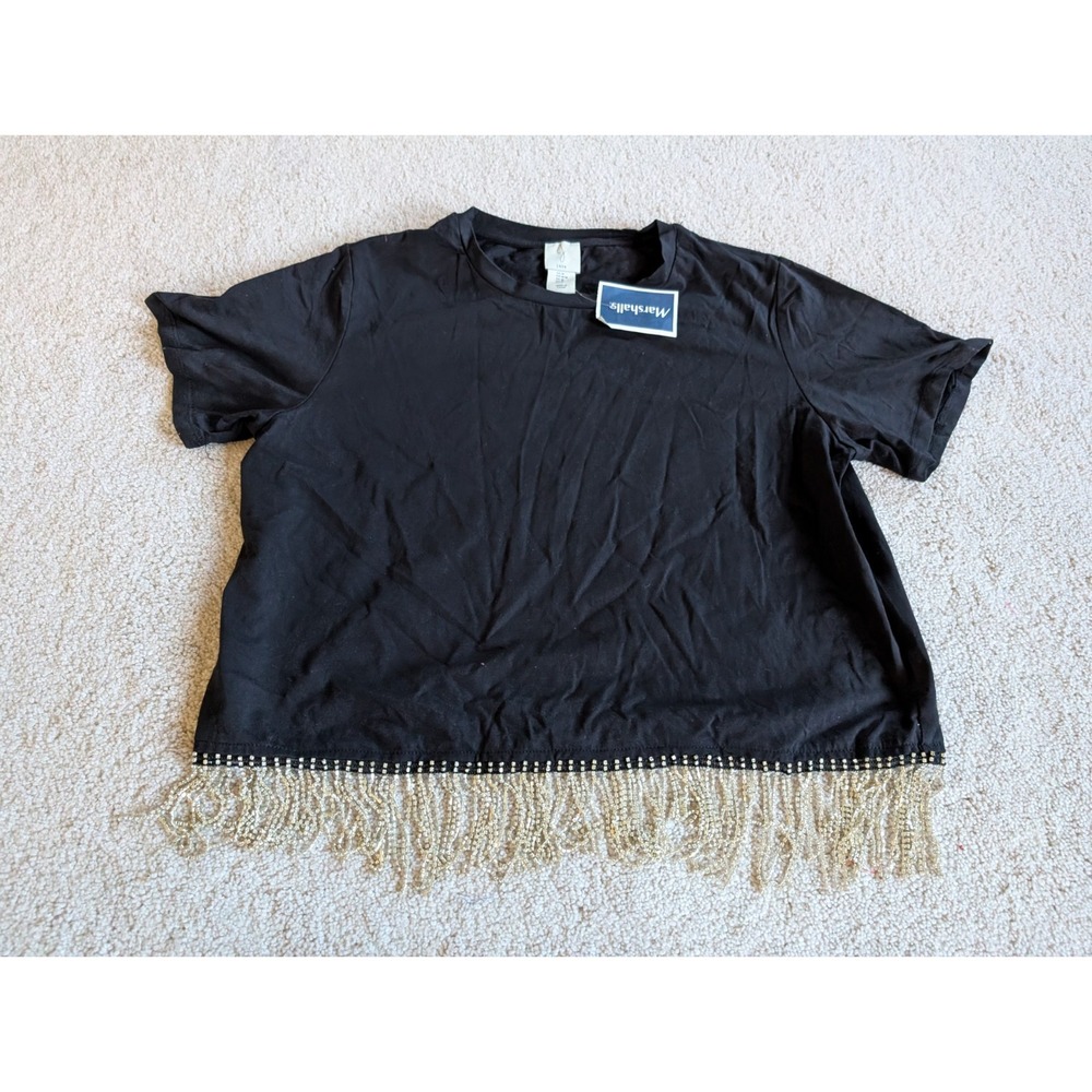 Joie Women Black Short Sleeve Glam Tassel Shirt Blouse NWT Medium